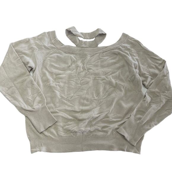 525 Sweater Womens Medium Cream Choker Cutout Halter Neck Knit Off Shoulder - Picture 2 of 12